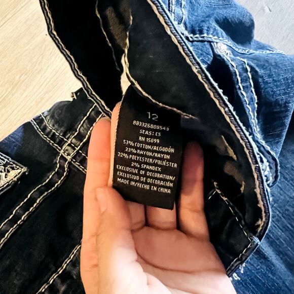 Rockin Denim Dark Wash Bootcut Jean Size 12 with White Crosses - Picture 3 of 4